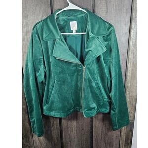 Lauren Conrad Velvet Moto Jacket Emerald Green Zip Front Cropped Style